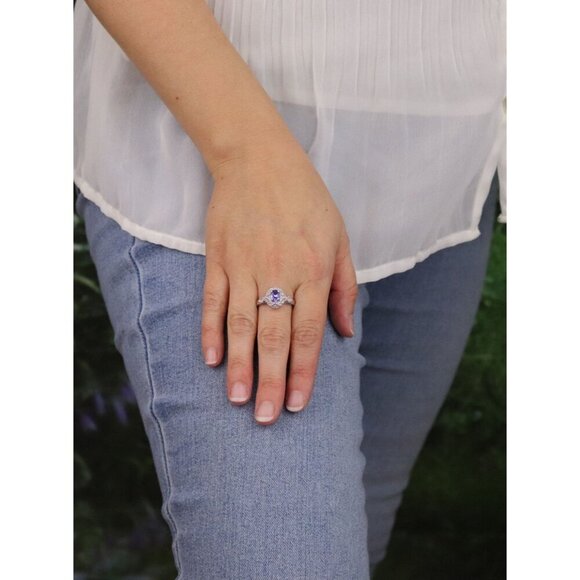 10k White Gold Natural Tanzanite & Diamond Ring Size 8 3/4 - Picture 5 of 8